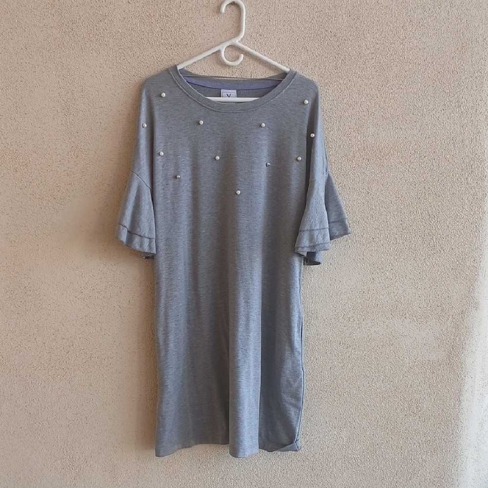 Gray Pearl-Embellished Dress